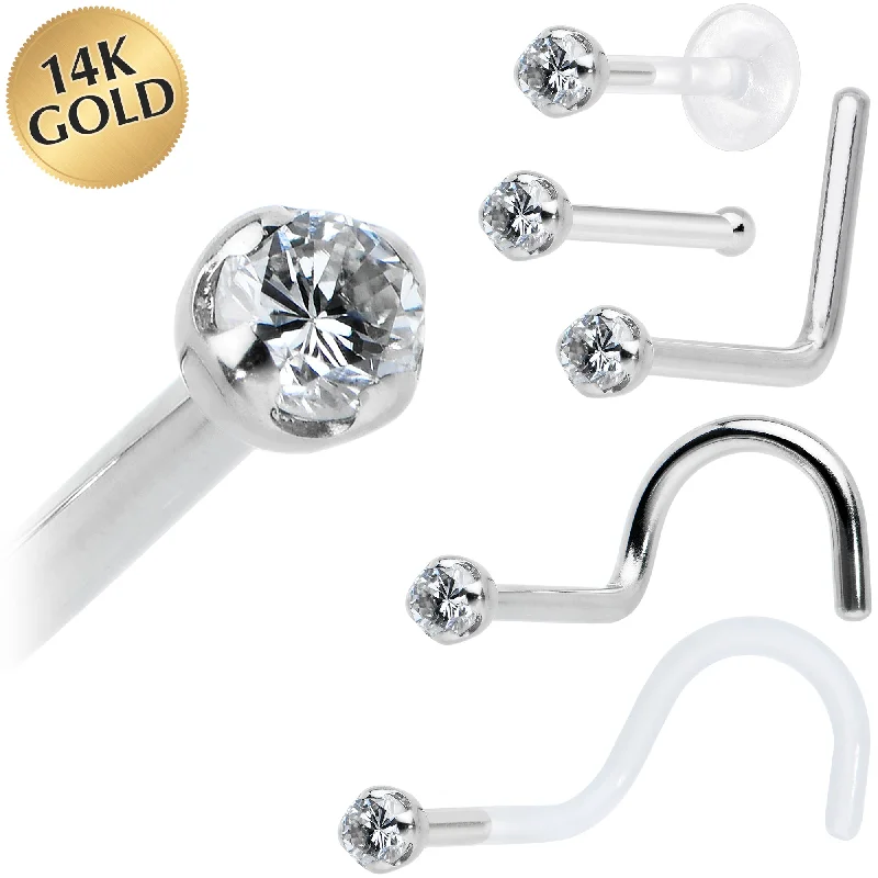 Nose Rings for Luxurious Look -14k Solid White Gold Genuine 1.5mm Diamond Micro Nose Ring Nose Rings for Luxurious Look -14k Solid White Gold Genuine 1.5mm Diamond Micro Nose Ring