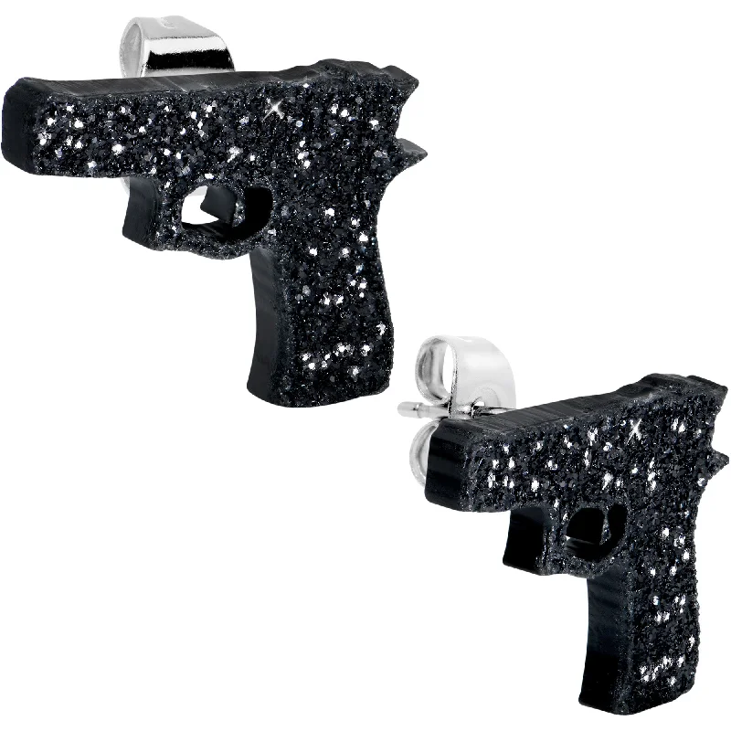 Women's Earrings – Elegant Designs for Every Personality--Black Glitter Gun Stud Earrings Set