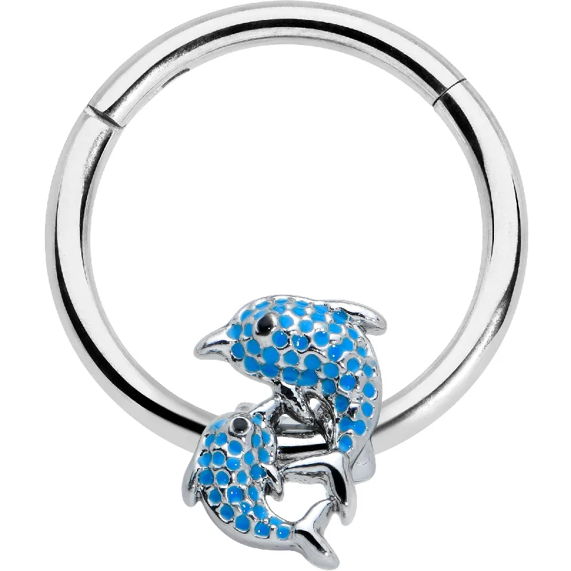 Nose Rings for Bold Personality -16 Gauge 3/8 Black Gem Blue Leaping Dolphins Hinged Segment Ring Nose Rings for Bold Personality -16 Gauge 3/8 Black Gem Blue Leaping Dolphins Hinged Segment Ring