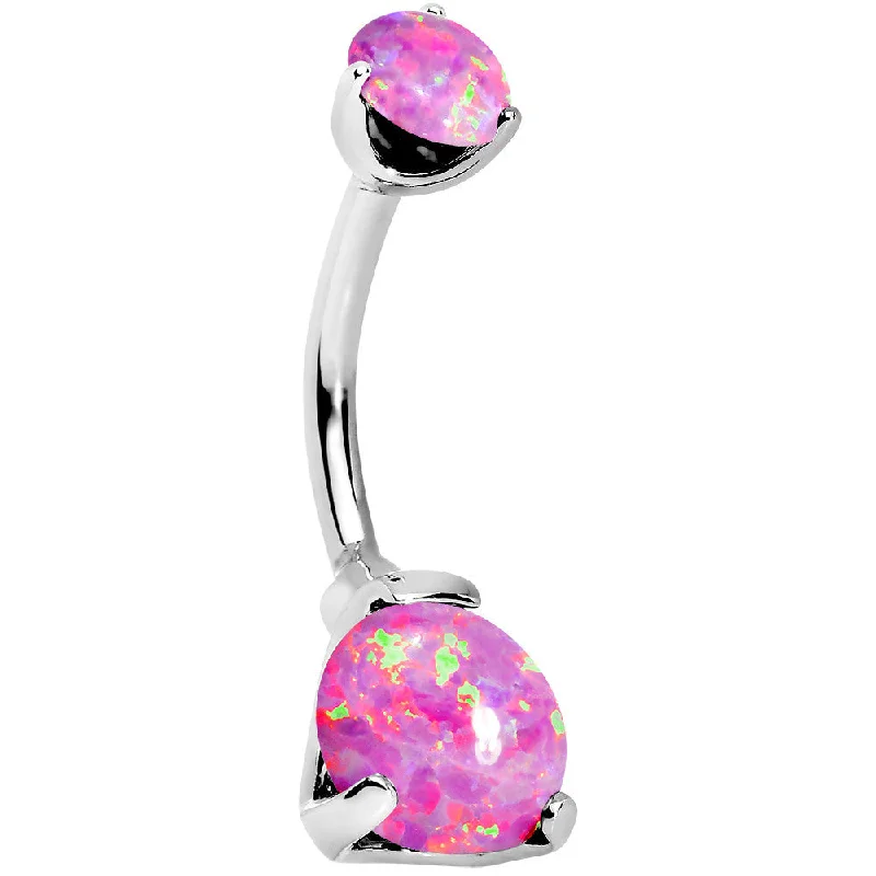 Trendy Belly Rings for Bold Fashion Statements -Double Pink Synthetic Opal Internally Threaded Belly Ring 3/8 Trendy Belly Rings for Bold Fashion Statements -Double Pink Synthetic Opal Internally Threaded Belly Ring 3/8