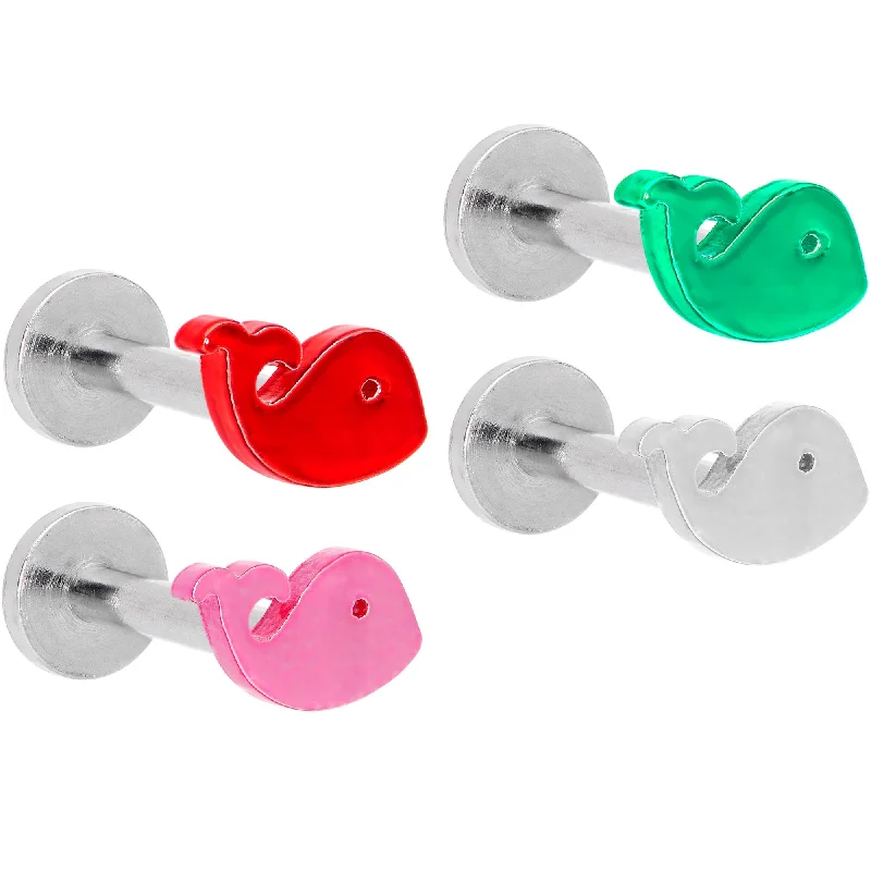Lip Rings for a Unique Touch16 Gauge 5/16 Multicolor Internally Threaded Whale Labret Set of 4