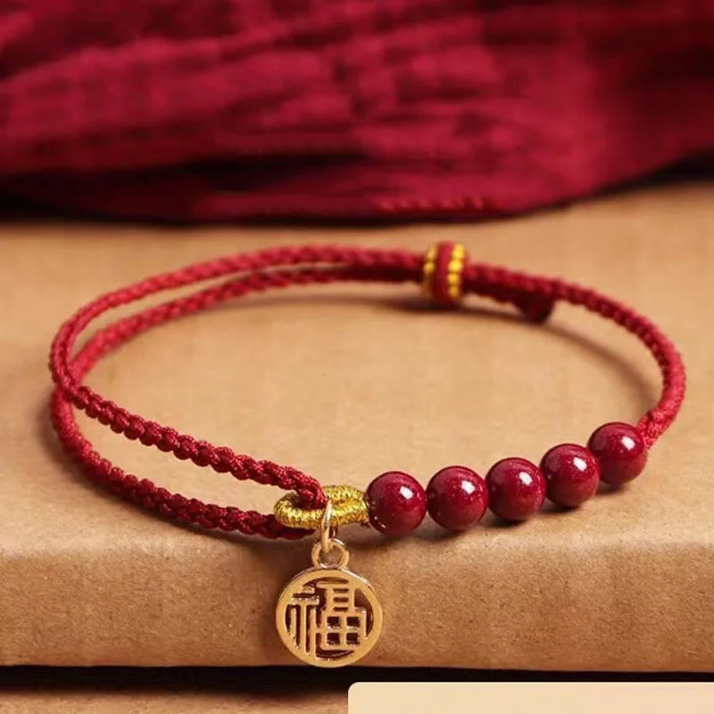 Wedding Bangles for Women-Buddha Stones Cinnabar Fu Character Beads Blessing Red String Handmade Braided Bracelet Wedding Bangles for Women-Buddha Stones Cinnabar Fu Character Beads Blessing Red String Handmade Braided Bracelet