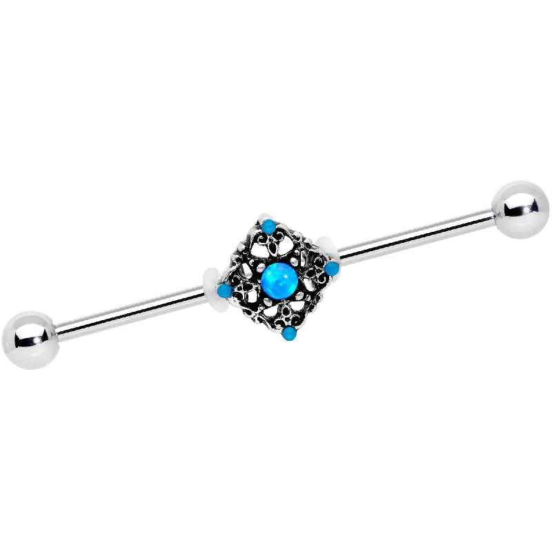 Women's Earrings – Elegant Designs for Every Personality--14 Gauge Blue Faux Opal Rhombus Industrial Barbell 38mm Women's Earrings – Elegant Designs for Every Personality--14 Gauge Blue Faux Opal Rhombus Industrial Barbell 38mm