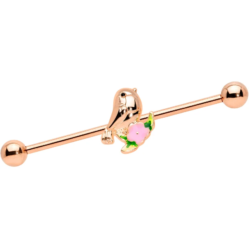 Women's Earrings – Elegant Designs for Every Personality--14 Gauge Rose Gold Tone Bird Pink Flower Industrial Barbell 38mm Women's Earrings – Elegant Designs for Every Personality--14 Gauge Rose Gold Tone Bird Pink Flower Industrial Barbell 38mm