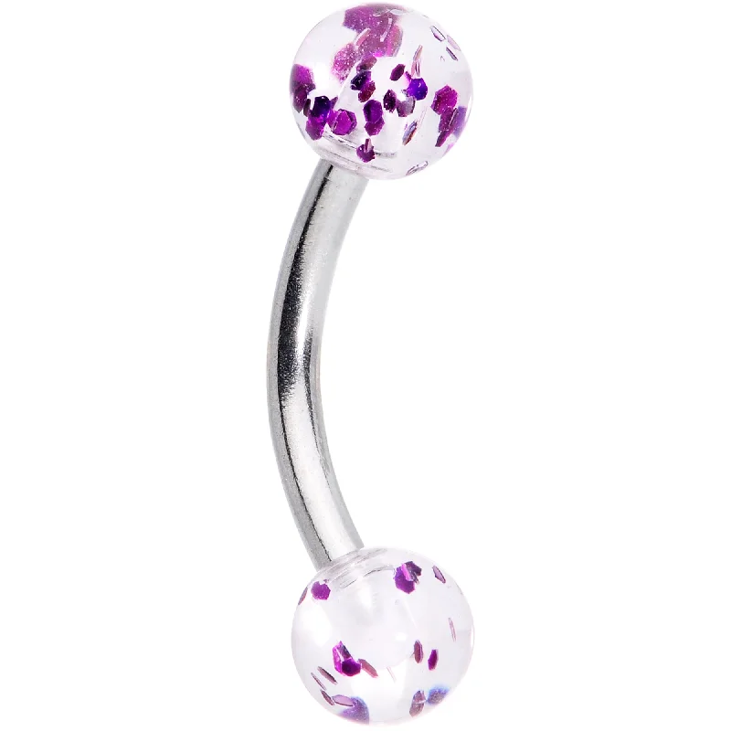 Women's Earrings – Elegant Designs for Every Personality--16 Gauge 5/16 Clear Purple Glitter Ends Curved Eyebrow Ring