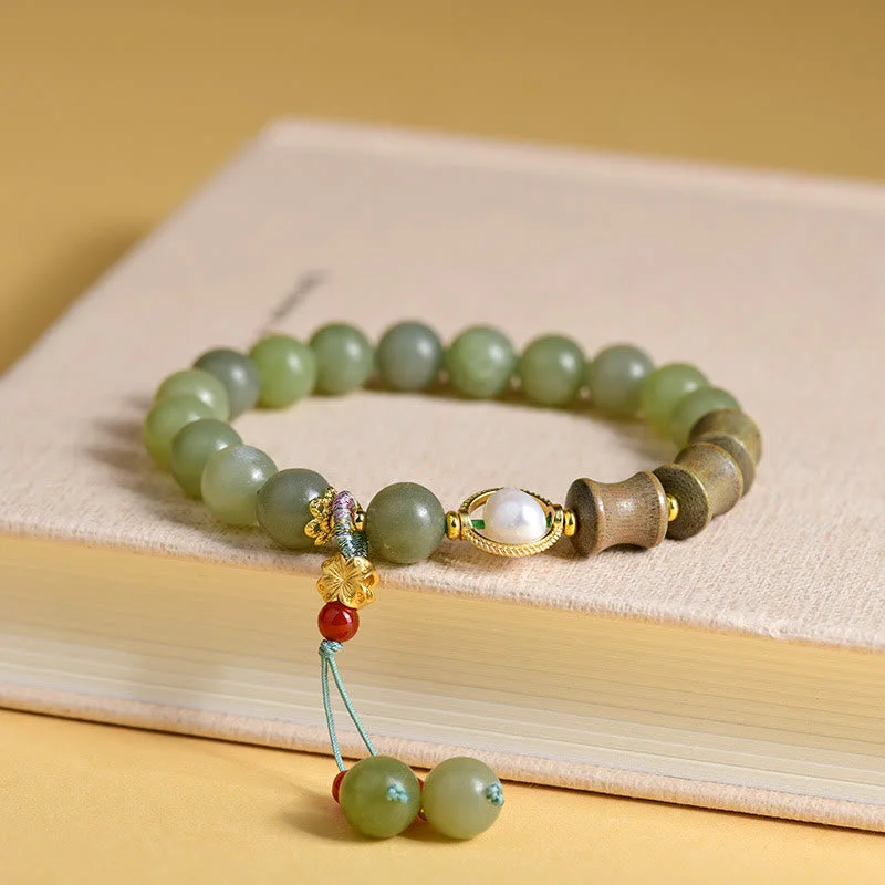 Eco-Friendly Bangles for Women-Buddha Stones Jade Sandalwood Bamboo Pearl Prosperity Bracelet