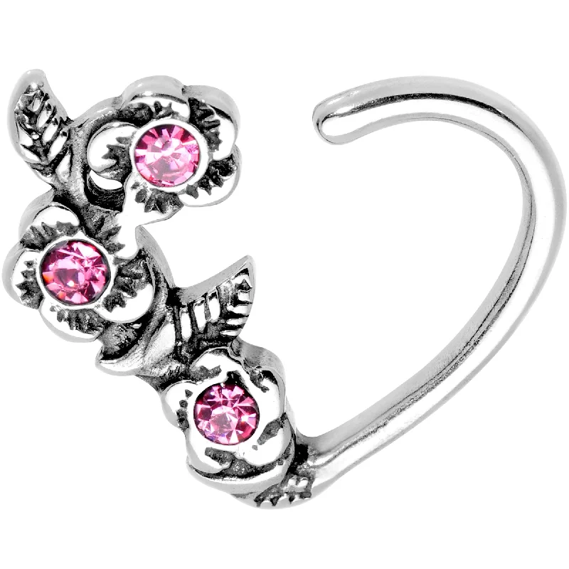 Women's Earrings – Elegant Designs for Every Personality--3/8 Pink Gem Bunch of Roses Right Daith Cartilage Tragus Earring