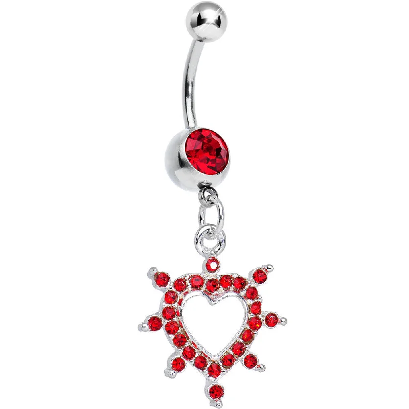 Belly Rings for a Perfect Fit -Red Gem Bursting in Love Paved Heart Dangle Belly Ring Belly Rings for a Perfect Fit -Red Gem Bursting in Love Paved Heart Dangle Belly Ring