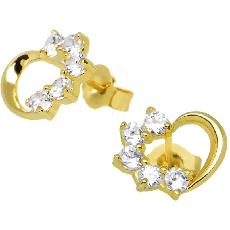 Women's Earrings – Elegant Designs for Every Personality--14kt Yellow Gold CZ Hollow Heart Stud Earrings 8mm