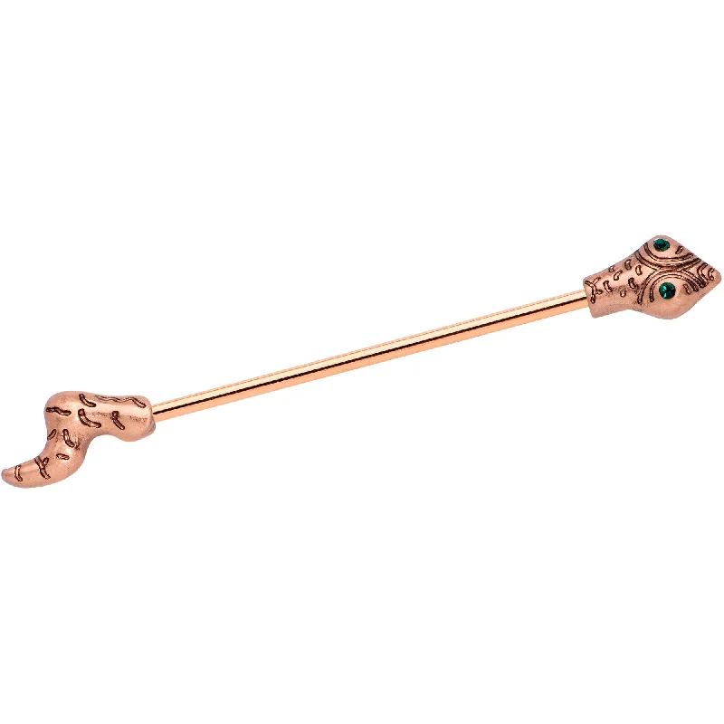 Women's Earrings – Elegant Designs for Every Personality--14 Gauge Green Gem Rose Gold Tone Tribal Serpent Industrial Barbell 38mm Women's Earrings – Elegant Designs for Every Personality--14 Gauge Green Gem Rose Gold Tone Tribal Serpent Industrial Barbell 38mm