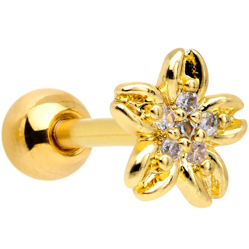 Women's Earrings – Elegant Designs for Every Personality--16 Gauge 1/4 Clear Gem Center Gold Tone Flower Cartilage Tragus