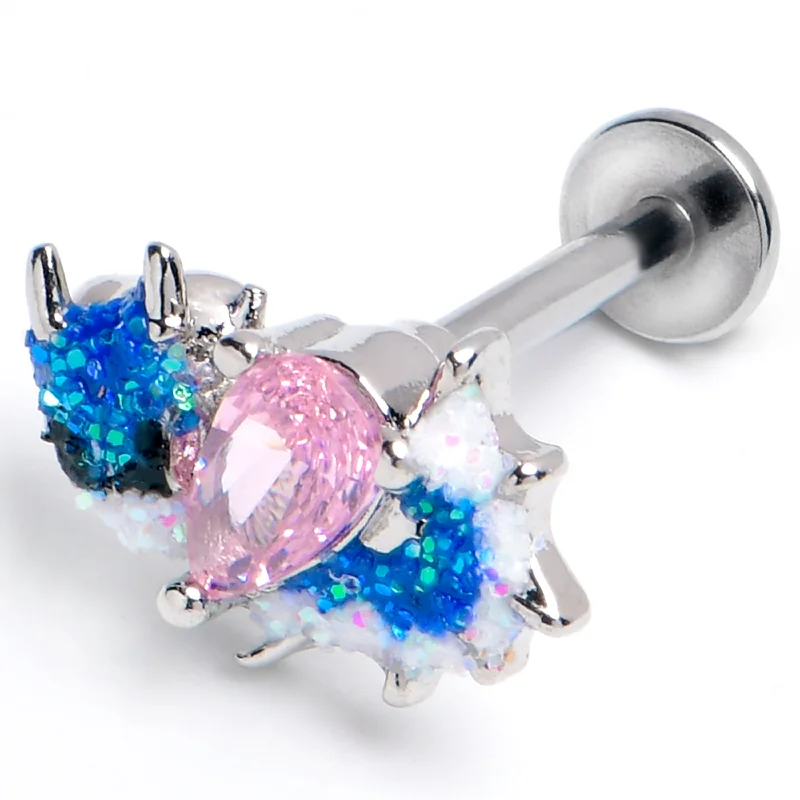 Stunning Lip Rings with Shiny Accents16 Gauge 5/16 Pink CZ Gem Sea Monster Glitter Blue Labret Monroe Tragus