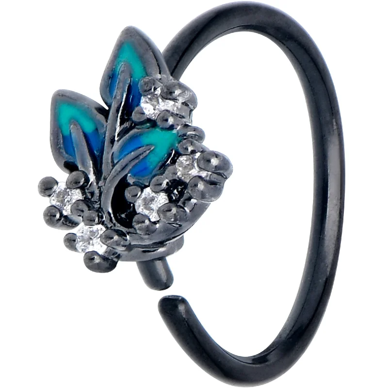 Nose Rings for Delicate Piercings -20 Gauge 5/16 Clear CZ Gem Black Lush Leaves Nose Hoop Nose Rings for Delicate Piercings -20 Gauge 5/16 Clear CZ Gem Black Lush Leaves Nose Hoop
