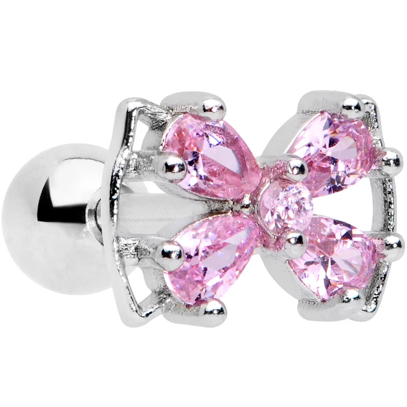 Women's Earrings – Elegant Designs for Every Personality--16 Gauge 1/4 Pink CZ Gem Beauty Bow Cartilage Tragus Earring Women's Earrings – Elegant Designs for Every Personality--16 Gauge 1/4 Pink CZ Gem Beauty Bow Cartilage Tragus Earring