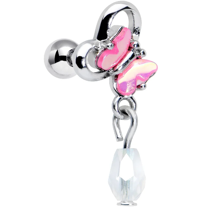 Women's Earrings – Elegant Designs for Every Personality--16 Gauge 1/4 Heart Pink Butterfly Dangle Cartilage Tragus Earring Women's Earrings – Elegant Designs for Every Personality--16 Gauge 1/4 Heart Pink Butterfly Dangle Cartilage Tragus Earring