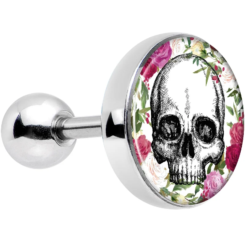 Women's Earrings – Elegant Designs for Every Personality--Floral Border Skull Tragus Cartilage Earring