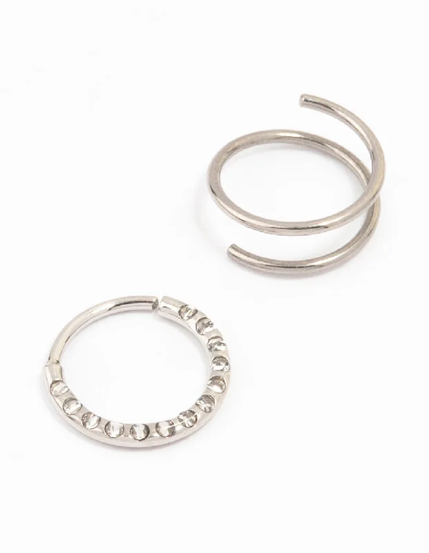 Comfortable and Stylish Nose Rings -Surgical Steel Cubic Zirconia And Spiral Nose Ring 2-Pack Comfortable and Stylish Nose Rings -Surgical Steel Cubic Zirconia And Spiral Nose Ring 2-Pack