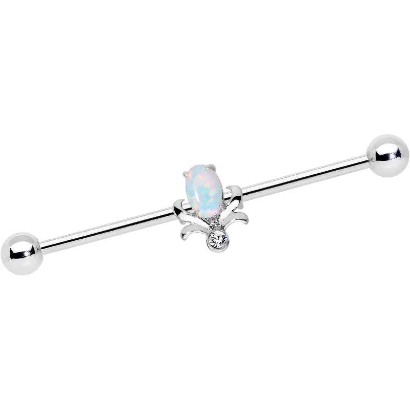 Women's Earrings – Elegant Designs for Every Personality--14 Gauge White Synthetic Opal Tulip Flower Industrial Barbell 38mm Women's Earrings – Elegant Designs for Every Personality--14 Gauge White Synthetic Opal Tulip Flower Industrial Barbell 38mm