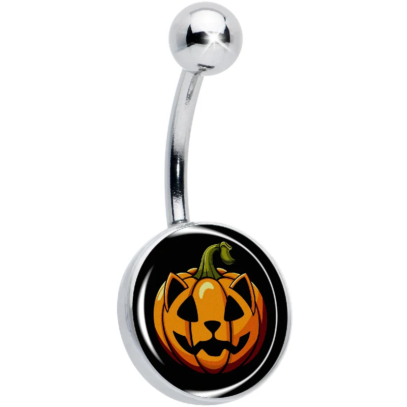 Trendy Belly Rings for Statement Fashion -Orange Pumpkin Cat Jack-O-Lantern Belly Ring Trendy Belly Rings for Statement Fashion -Orange Pumpkin Cat Jack-O-Lantern Belly Ring