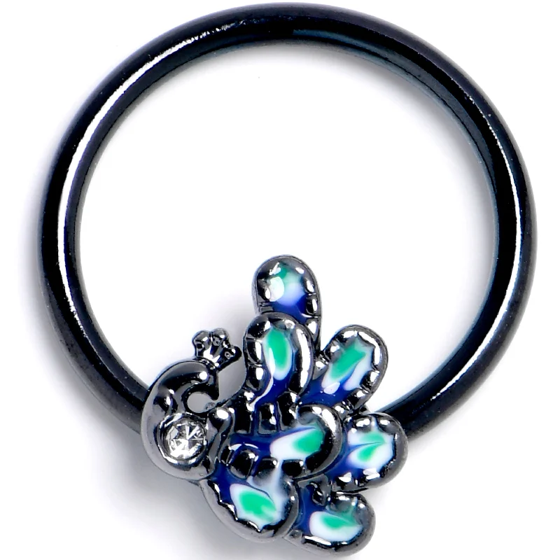 Trendy Nose Rings for Edgy Fashion -16 Gauge 3/8 Clear Gem Black Peacock Green BCR Captive Ring Trendy Nose Rings for Edgy Fashion -16 Gauge 3/8 Clear Gem Black Peacock Green BCR Captive Ring
