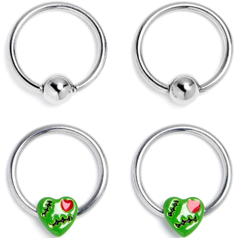 Stunning Lip Rings for Chic Women16 Gauge 3/8 Frankenheart Green BCR Captive Ring Set of 4