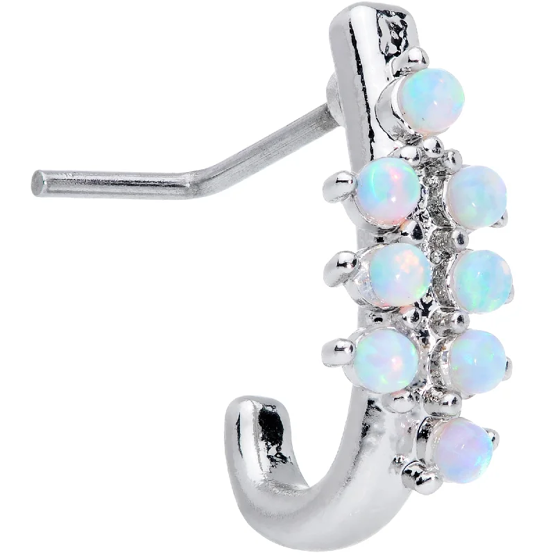 Gold Nose Rings -20 Gauge 7mm White Synthetic Opal Ornate Faux Hoop L Shaped Nose Ring Gold Nose Rings -20 Gauge 7mm White Synthetic Opal Ornate Faux Hoop L Shaped Nose Ring