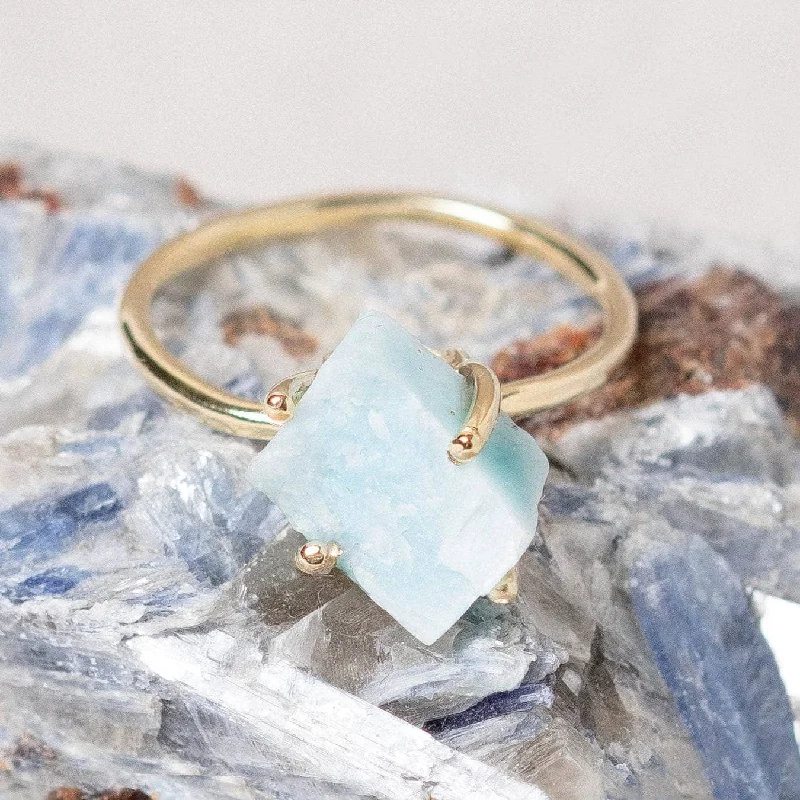 Chic Women's Rings for Fashion-Forward Looks-Rare Genuine Larimar Raw Freeform Gold or Silver Ring Chic Women's Rings for Fashion-Forward Looks-Rare Genuine Larimar Raw Freeform Gold or Silver Ring