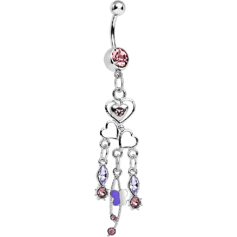 Stylish Belly Rings for Elegant Looks -Pink Purple Gem Plethora of Hearts Dangle Belly Ring Stylish Belly Rings for Elegant Looks -Pink Purple Gem Plethora of Hearts Dangle Belly Ring