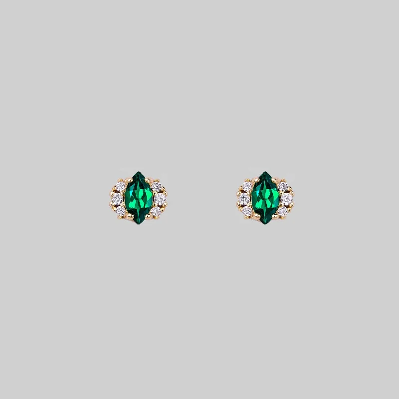 Women's Earrings – Elegant Designs for Every Personality--TALIA. Green Quartz Cluster Stud Gold Earrings