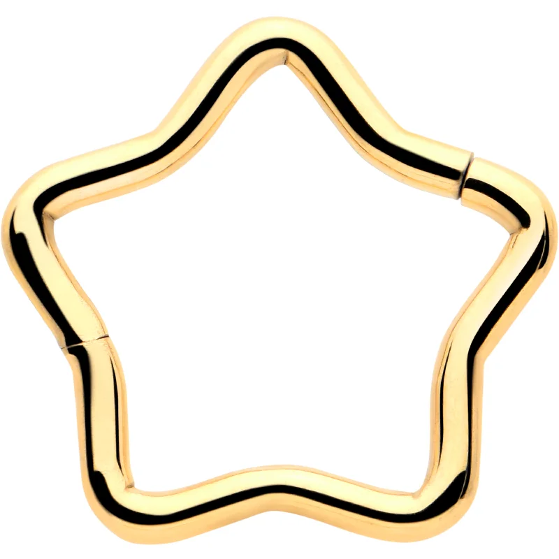 Women's Earrings – Elegant Designs for Every Personality--16 Gauge 5/16 Gold Tone Star Shaped Hinged Segment Ring