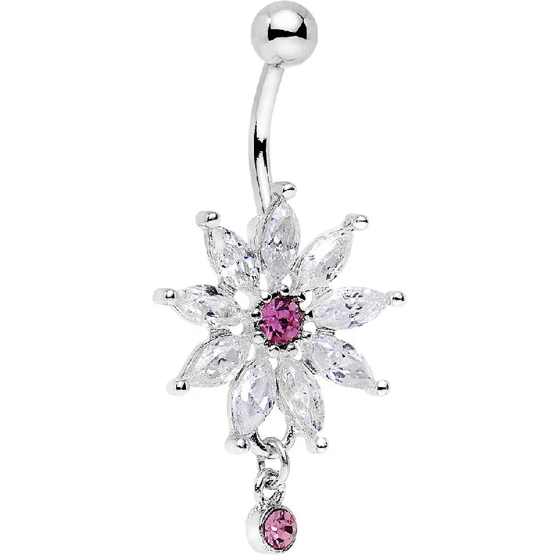 Belly Rings with Artistic Designs for Bold Fashion -Clear Pink Gem Breathtaking Flower Dangle Belly Ring Belly Rings with Artistic Designs for Bold Fashion -Clear Pink Gem Breathtaking Flower Dangle Belly Ring
