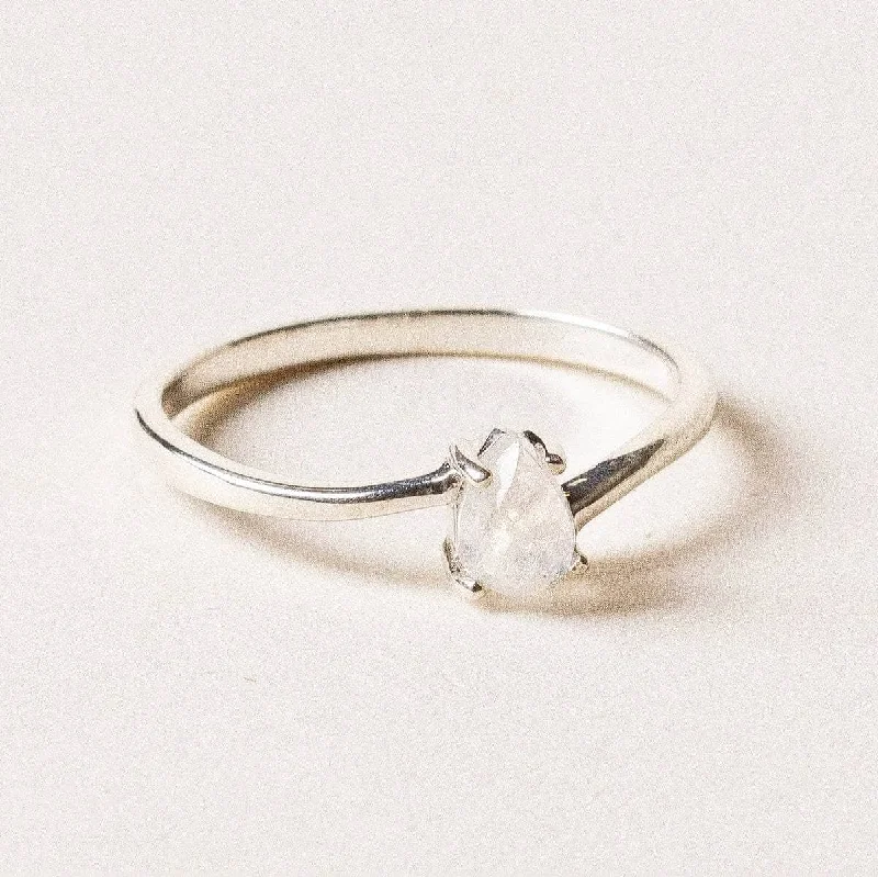 Chic Women's Rings for Fashion-Forward Looks-Teardrop Rainbow Moonstone Ring