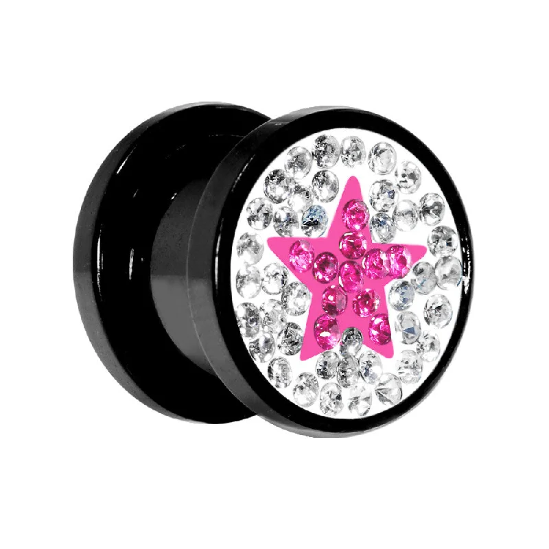 Women's Earrings – Elegant Designs for Every Personality--00 Gauge Pink Star Ferido Crystal Acrylic Screw Fit Tunnel