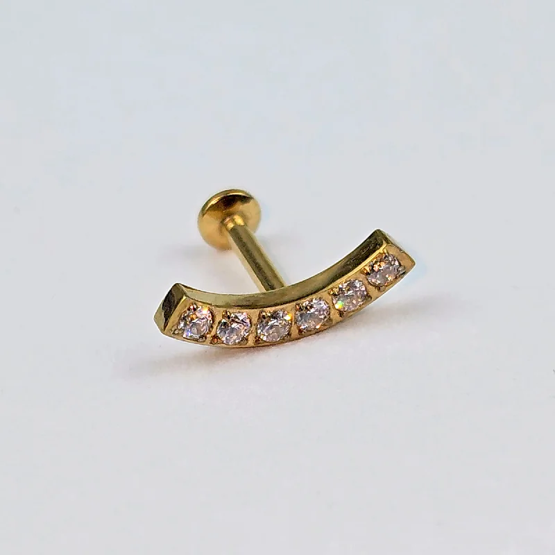 Elegant Lip Rings for Sophisticated Look16 Gauge 1/4 CZ Gold PVD Stainless Steel Threadless Curved Push In Cartilage Labret