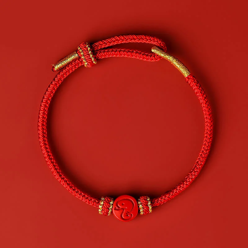 Vintage Gold Bangles for Women-Buddha Stones Chinese Zodiac Red String Eight Thread Peace Knot Cinnabar Protection Luck Bracelet