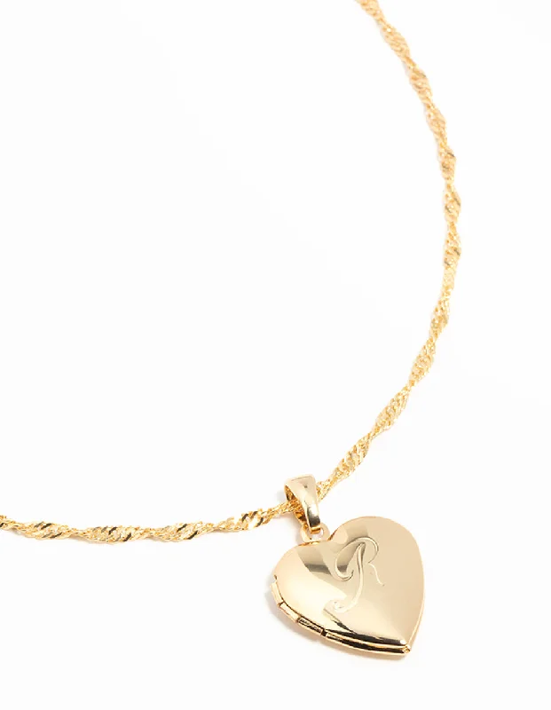 Shop Classic Women's  Necklaces & Pendants with a Modern Twist-Gold Plated R Heart Locket Necklace