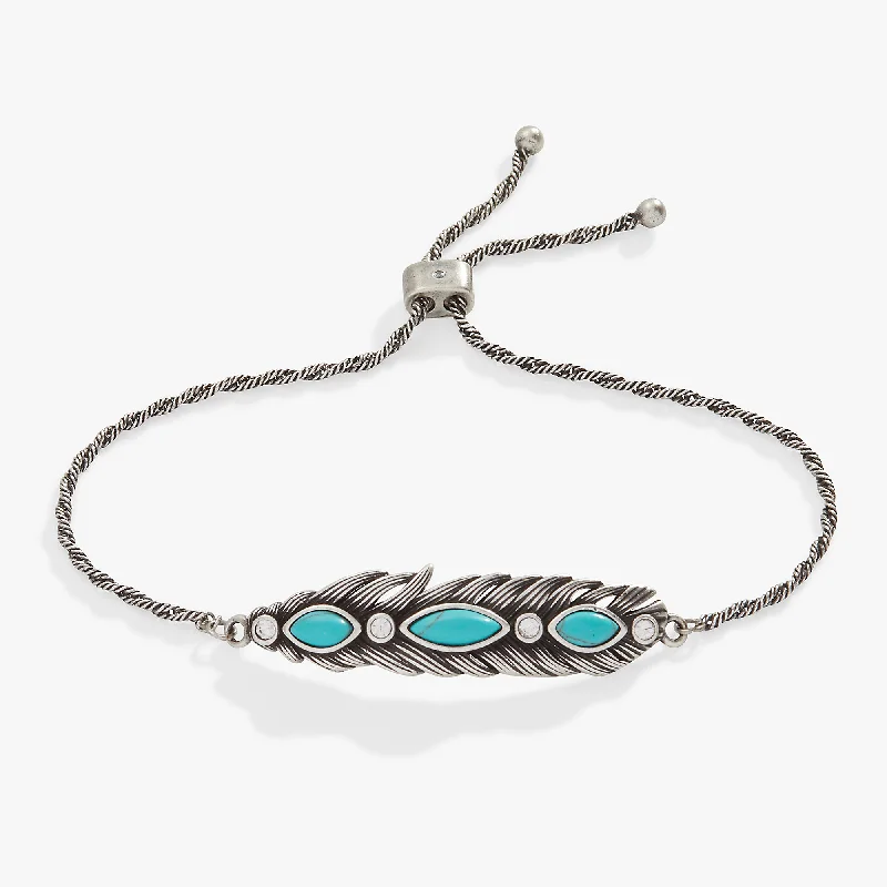 Classic Wedding Bangles for Women-Turquoise Feather Bolo Bracelet
