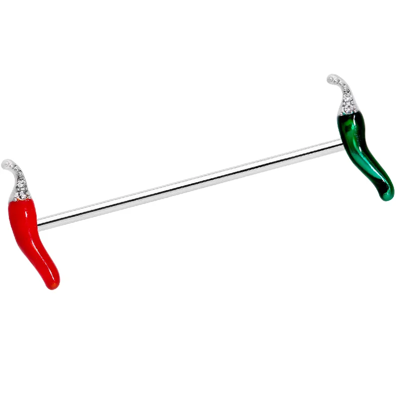 Women's Earrings – Elegant Designs for Every Personality--14 Gauge Clear Gem Red Green Pepper Industrial Barbell 38mm