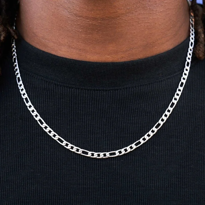 Shop Durable Men's Earrings for Everyday Wear-Figaro Link Chain in White Gold - 4mm