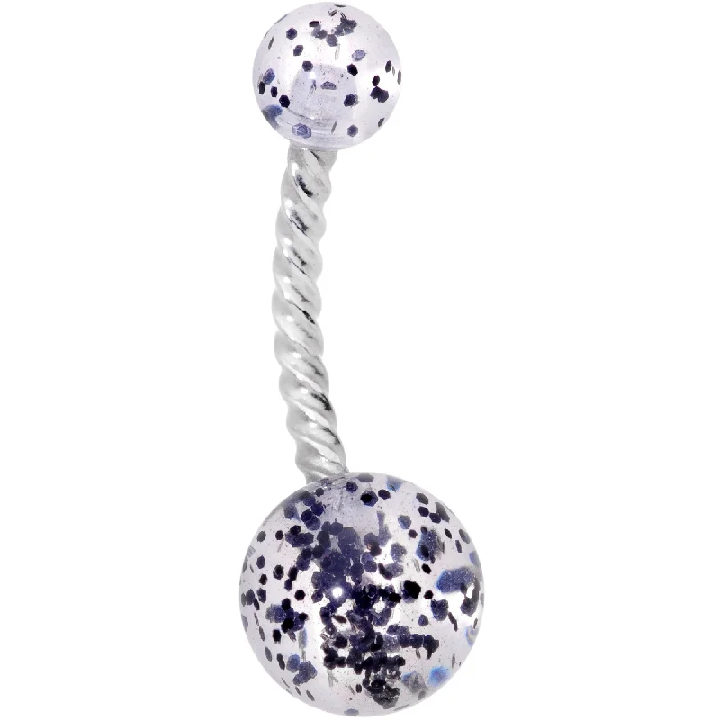 Comfortable Belly Rings with Adjustable Fit -Clearly Coiled Black Glitter Explosion Twisted Belly Ring Comfortable Belly Rings with Adjustable Fit -Clearly Coiled Black Glitter Explosion Twisted Belly Ring