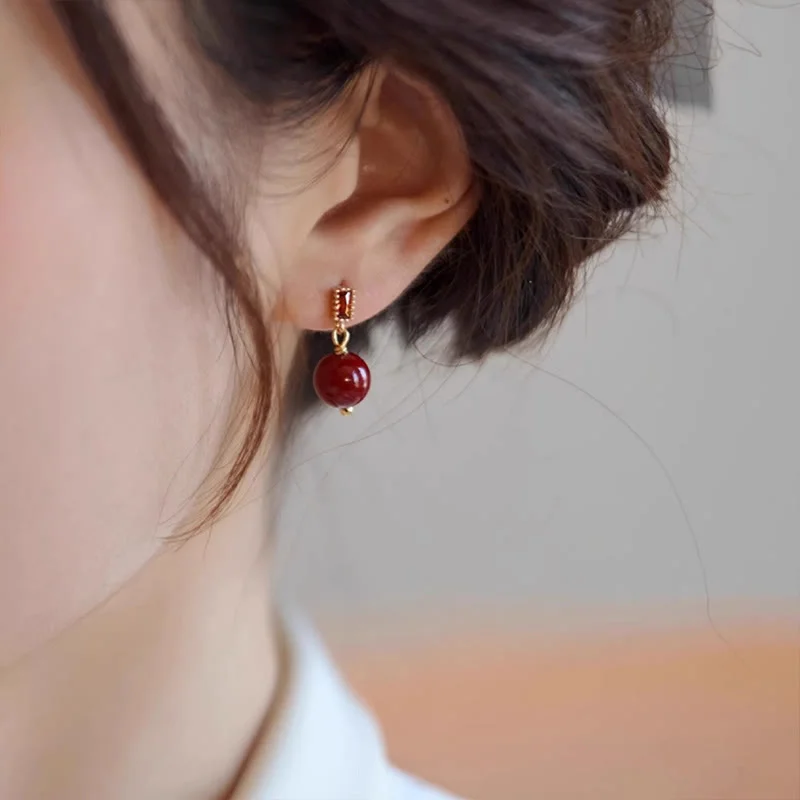 Women's Earrings – Elegant Designs for Every Personality--Buddha Stones 925 Sterling Silver Posts 14K Gold Filled Cinnabar Bead Zircon Calm Earrings