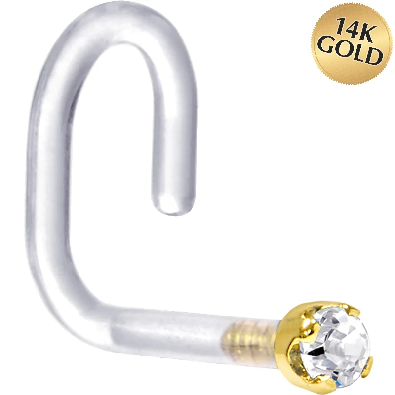 Nose Rings with Classic Touch -18 Gauge 1/4 Yellow Gold 1.5mm Genuine Diamond Bioplast Nose Ring Nose Rings with Classic Touch -18 Gauge 1/4 Yellow Gold 1.5mm Genuine Diamond Bioplast Nose Ring