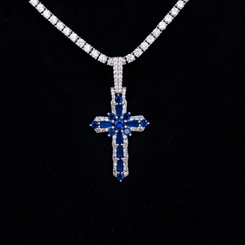 Wrist Bracelets with Adjustable Length for Men-Colored Baguette Cross Pendant
