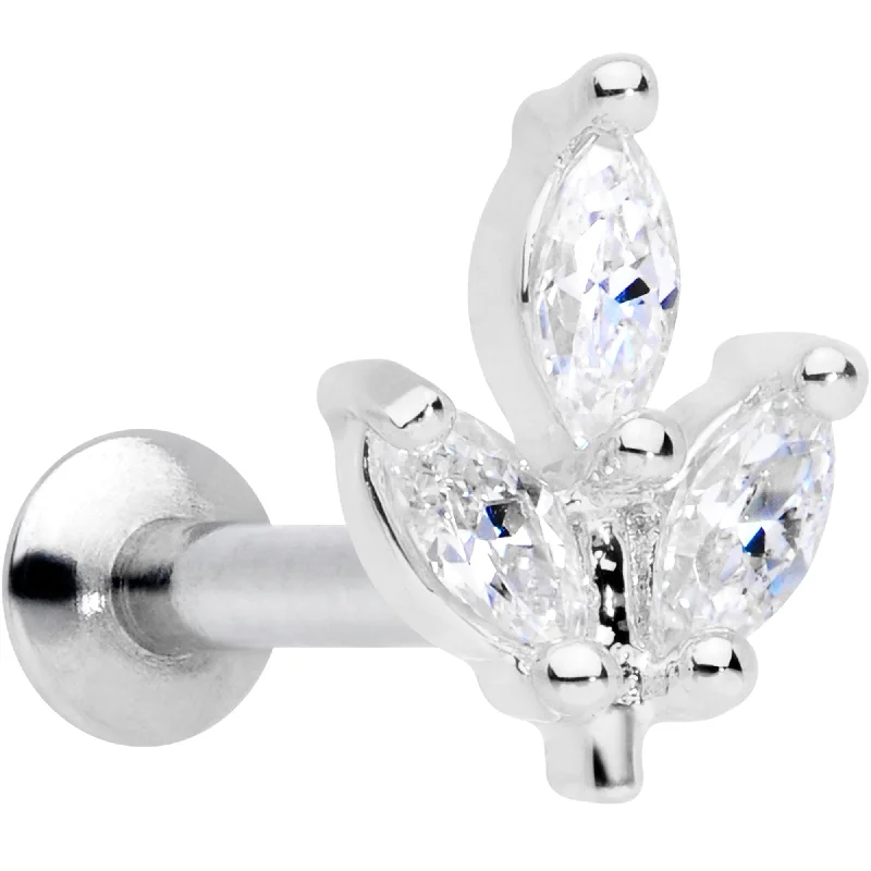 Lip Rings for Simple Piercings16 Gauge 1/4 CZ Gem Leaf Threadless Push In Labret Tragus