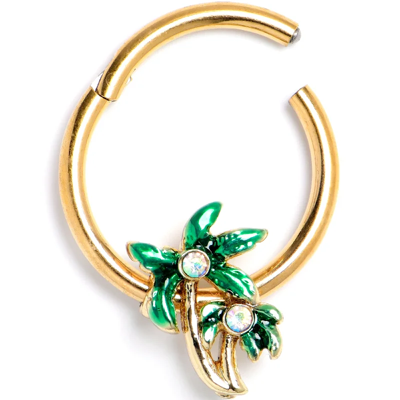 Nose Rings with Large Designs -16 Gauge 3/8 Aurora Gem Gold Tone Palm Tree Glam Hinged Segment Ring Nose Rings with Large Designs -16 Gauge 3/8 Aurora Gem Gold Tone Palm Tree Glam Hinged Segment Ring