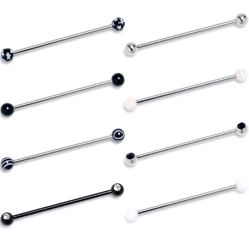 Women's Earrings – Elegant Designs for Every Personality--14 Gauge Black Clear Gem Black Hearts Industrial Barbell 38mm Set of 8