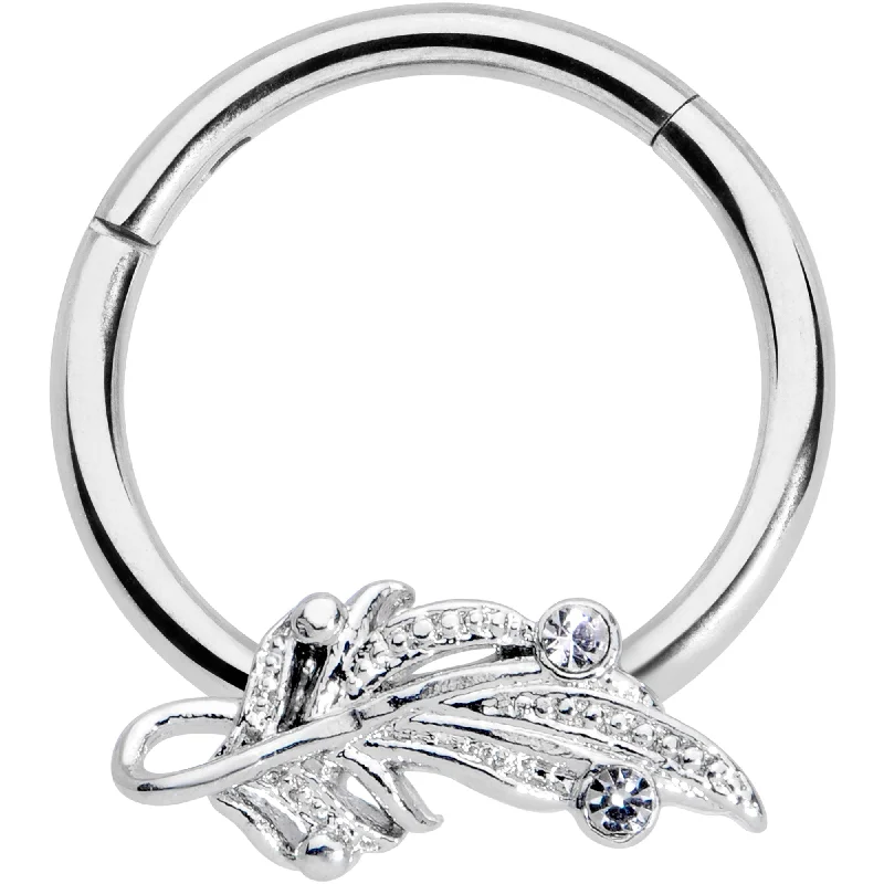 Comfortable Nose Rings for All Styles -16 Gauge 3/8 Clear Gem Elegant Swirl Hinged Segment Ring Comfortable Nose Rings for All Styles -16 Gauge 3/8 Clear Gem Elegant Swirl Hinged Segment Ring