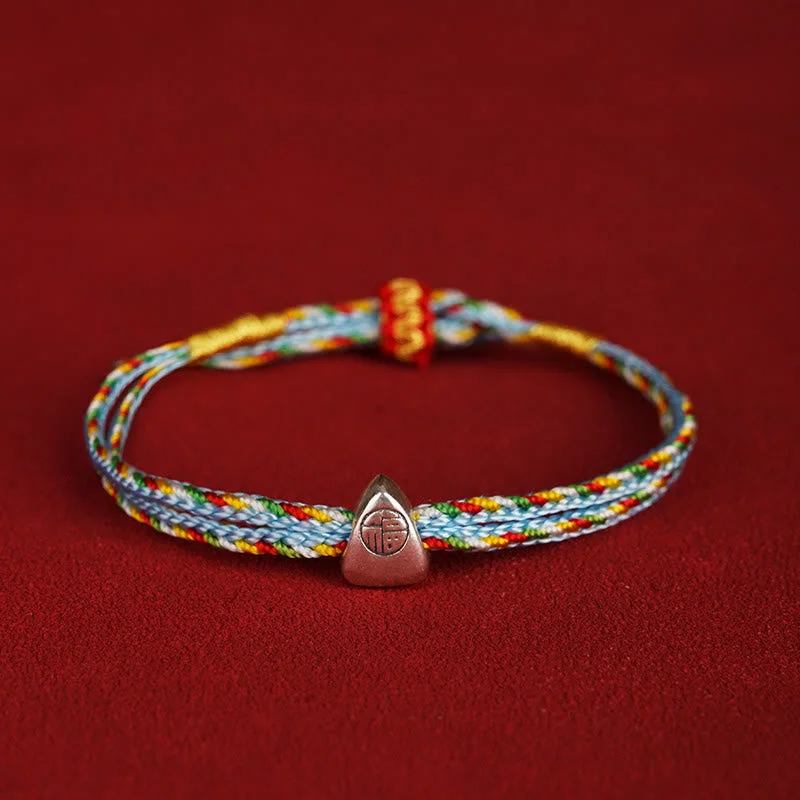 Luxury Bangles for Women-Buddha Stones 925 Sterling Silver Fu Character Luck Multicolored Rope Bracelet Luxury Bangles for Women-Buddha Stones 925 Sterling Silver Fu Character Luck Multicolored Rope Bracelet