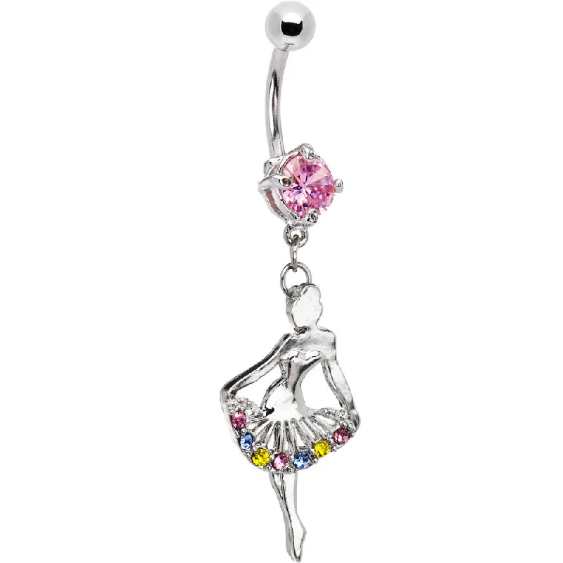Trendy Belly Rings for Statement Fashion -Multi Cubic Zirconia Ballerina Belly Ring