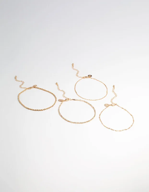 Comfortable Anklets with Trendy Features-Gold Diamante Anklet 4-Pack